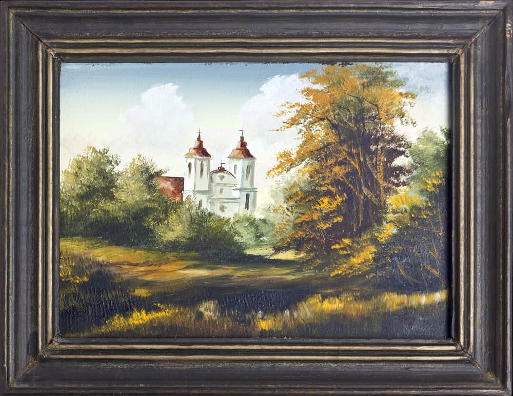 Autumn,Landscape,With,Old,Village,Catholic,Church,Oil,Painting,In